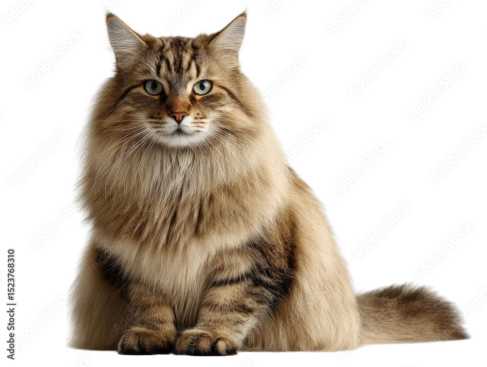 Fototapeta premium Elegant domestic feline with thick coat and soft lighting, pet photography isolated on a Transparent background, PNG file.