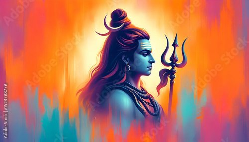 Lord Shiva portrait for festival color design banner background