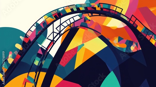 Abstract rollercoaster illustration with vibrant colors and dynamic design