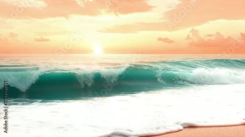 Serene Sunset Waves Crashing on a Tropical Beach
