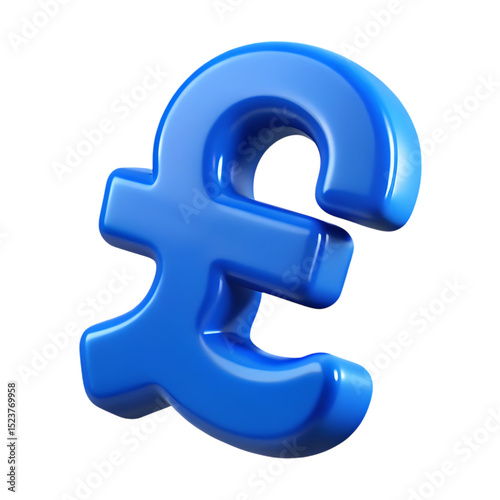 3d blue pound sterling sign isolated on transparent background photo