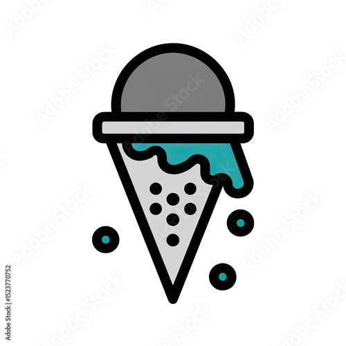 Ice cream cone with melted turquoise topping