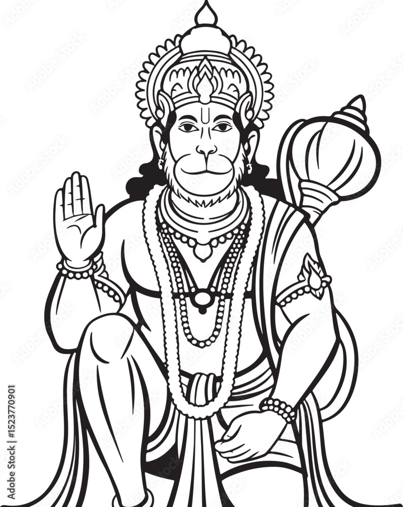 Fototapeta premium Hanuman ji line art hindu god illustration