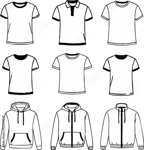 Apparel Design Templates Collection featuring T-shirts Hoodies and Polo Shirts for Fashion and Branding
