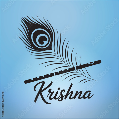 Krishna peacock feather flute indian god design
