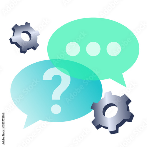 Frequently asked questions with speech bubbles and gear