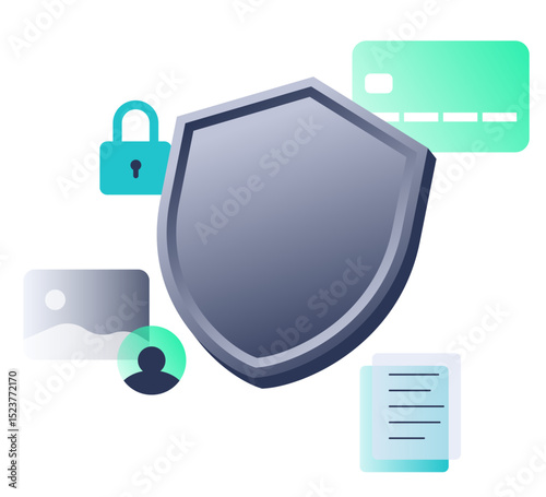 Personal data protection with shield and padlock