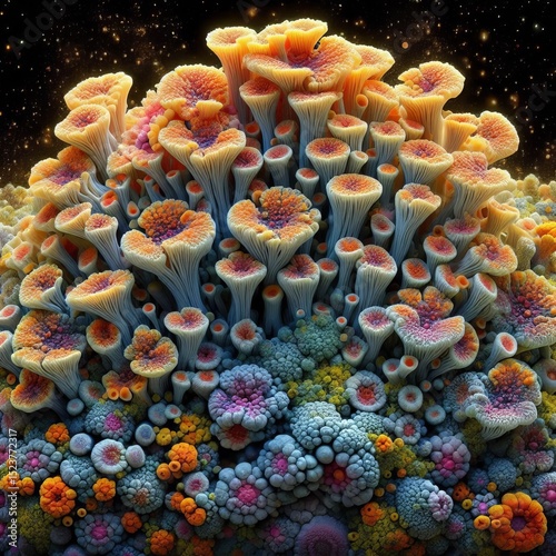 Hybrid fungi lichen that changes color hourly to mimic its surro