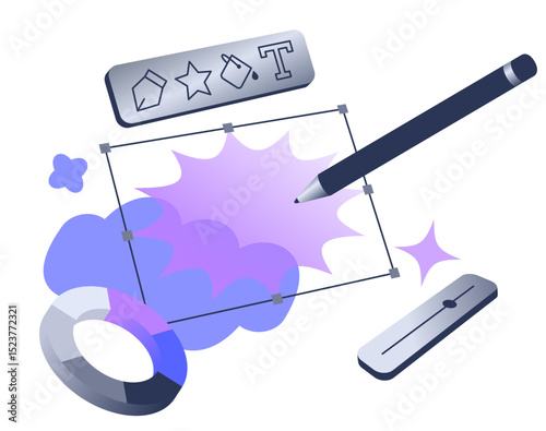 Graphic design with toolbar and digital pen
