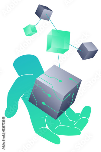 Hand holding blockchain cubes
