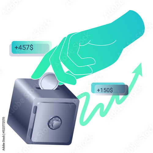 Hand puts a coin in the safe