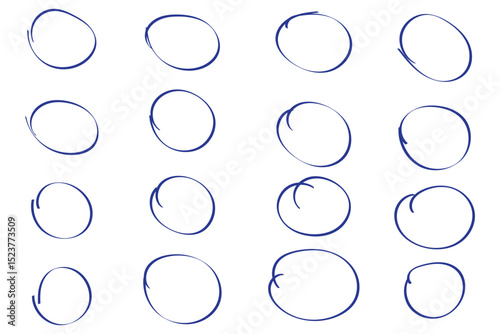 Red circle, pen draw. Highlight hand drawing different circles isolated on background. Bright red scribble ovals and bubbles to circle and highlight text. EPS 10 