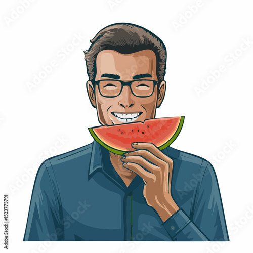 Man Enjoying a Refreshing Slice of Watermelon on a Summer Day