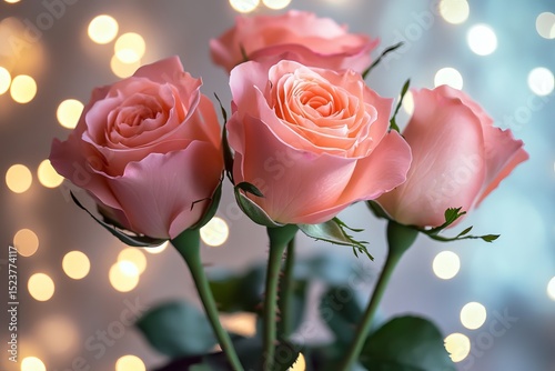 Wallpaper Mural Romantic blooming pink rose with glowing bokeh lights in dreamy garden atmosphere Torontodigital.ca