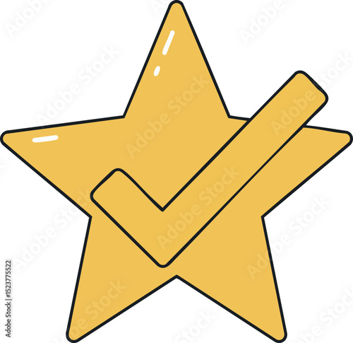 Yellow star with check mark icon vector illustration for approval and success concepts 