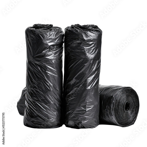 Three rolls of black plastic trash bags