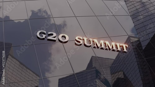 G20 Summit Banner Displayed on Reflective Glass Building 