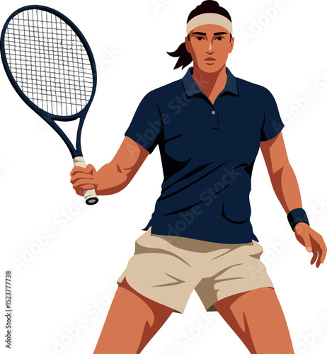 Female tennis player with racket in action playing sport vector illustration 
