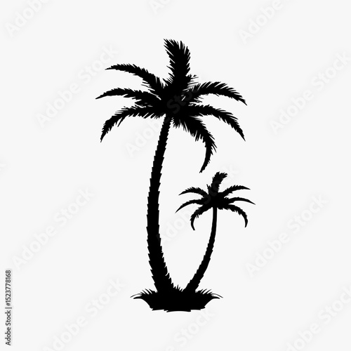 Palm trees black and white silhouette 3d vector illustration.