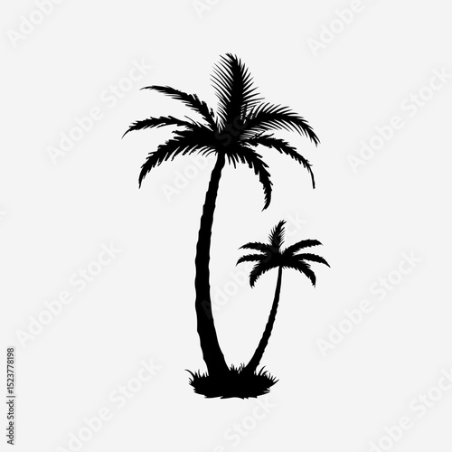 Palm trees black and white silhouette 3d vector illustration.