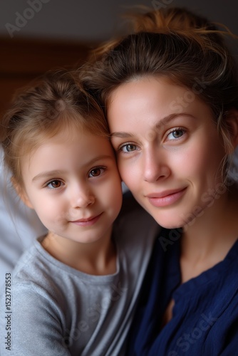 Caucasian female child and adult bonding together in warm embrace