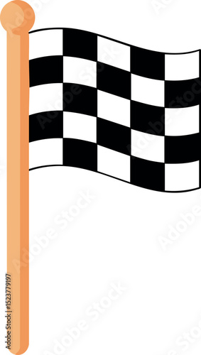Checkered racing flag on wooden pole vector illustration for motorsport finish line icon 