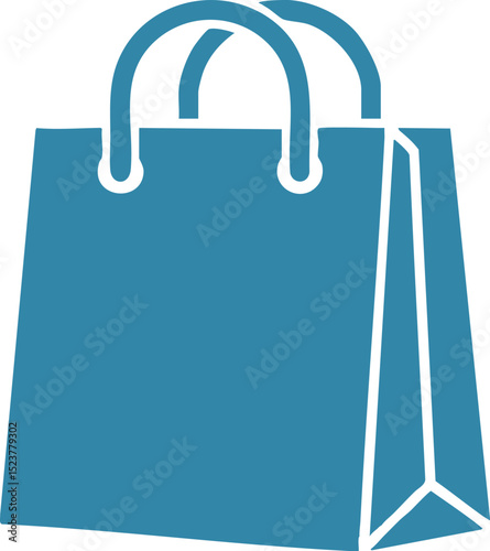 Blue shopping bag icon vector illustration with handles and side view design 
