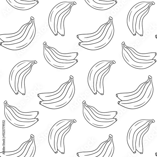 Seamless pattern featuring hand-drawn bananas on a white background suitable for various design applications