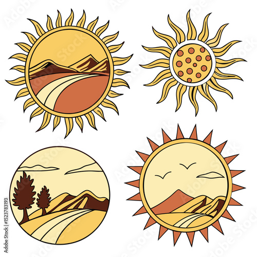 Illustration Vector style of Collection set of Sun In different perspectives