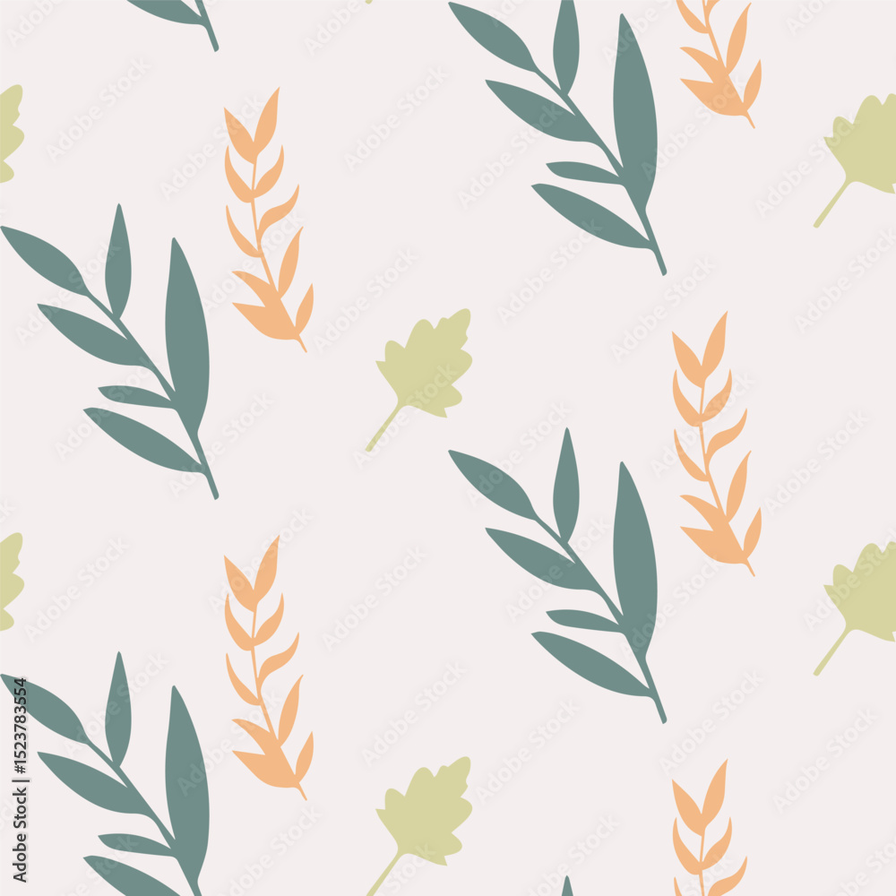 custom made wallpaper toronto digitalSeamless Botanical Leaf Pattern with Green and Orange Foliage on Light Background