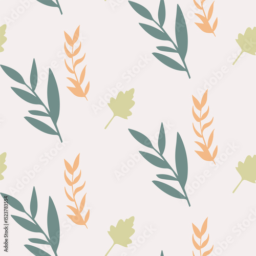 Wallpaper Mural Seamless Botanical Leaf Pattern with Green and Orange Foliage on Light Background Torontodigital.ca