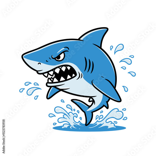 Cartoon Shark Leaping Out of the Water with an Angry Expression
