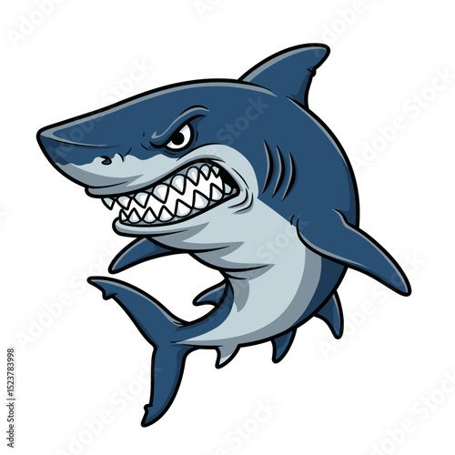 Cartoon Great White Shark with Sharp Teeth and Angry Expression Illustration