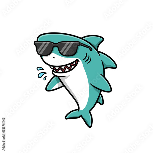 Cool Cartoon Shark with Sunglasses Smiling and Drooling on a White Background