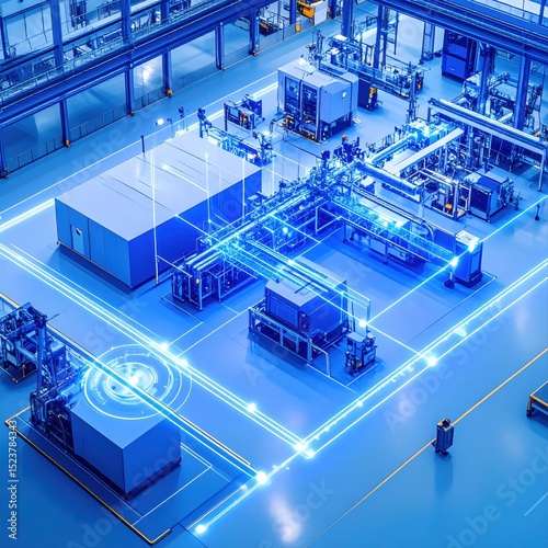 Advanced manufactu factory with automation robots and conveyor systems