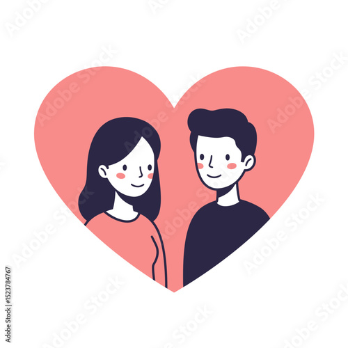Cute Couple in Love Inside Heart Shape Illustration for Valentines Day