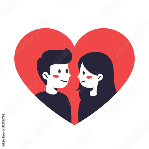 Couple in Love Inside a Heart Shape Minimalist Valentine s Day Illustration