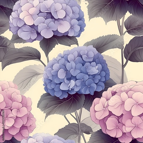 Hydrangea Flower Seamless Pattern. Generative AI