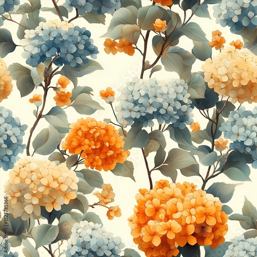 Hydrangea Flower Seamless Pattern. Generative AI