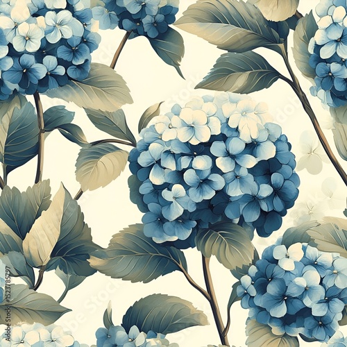 Hydrangea Flower Seamless Pattern. Generative AI