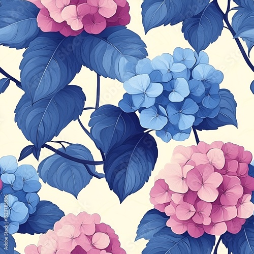 Hydrangea Flower Seamless Pattern. Generative AI