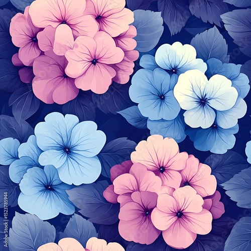 Hydrangea Flower Seamless Pattern. Generative AI