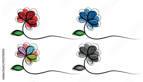 The set symbols of a stylized garden flowers.