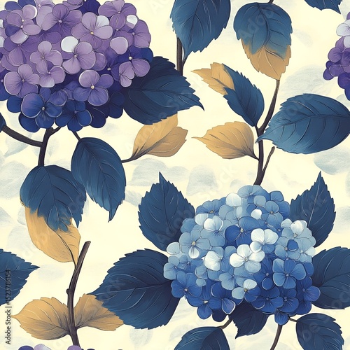 Hydrangea Flower Seamless Pattern. Generative AI