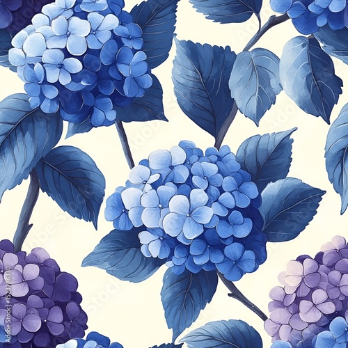 Hydrangea Flower Seamless Pattern. Generative AI