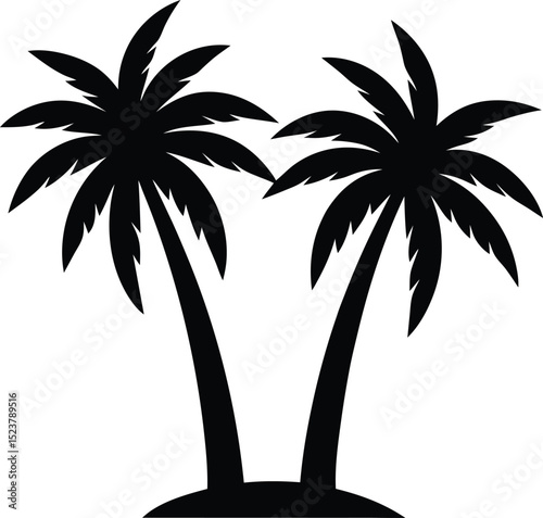 Two Palm Trees on Island Silhouette