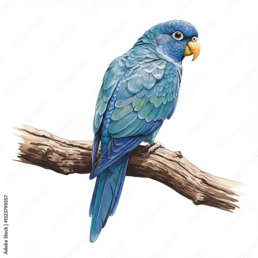 Fototapeta premium Colorful blue parrot on branch