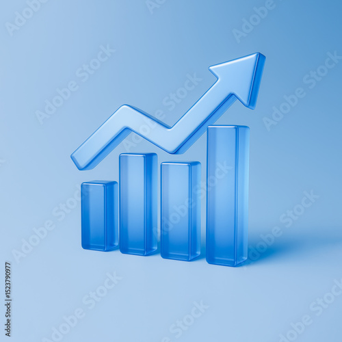 3D Business Growth Chart Icon with Arrow Up