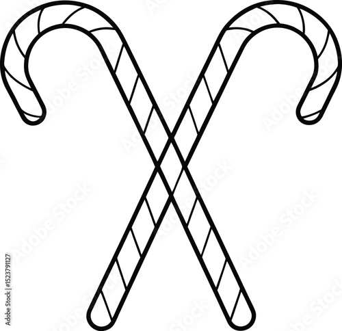Crossed Candy Canes Line Art