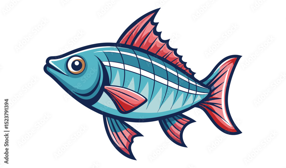 Fototapeta premium Photo of a vibrant blue and red fish, isolated on white background, swims with stylized fins
